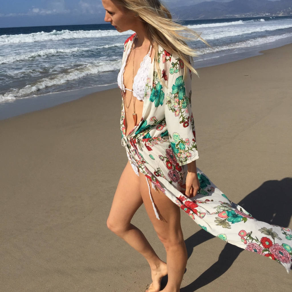 F4760 Woman Floral Dress Long Sleeves Summer Beach Dress Women Beachwear Dresses